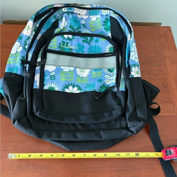 L.L.Bean Floral School Backpack Blue Green Book Bag Laptop Travel Bag - Picture 11 of 12